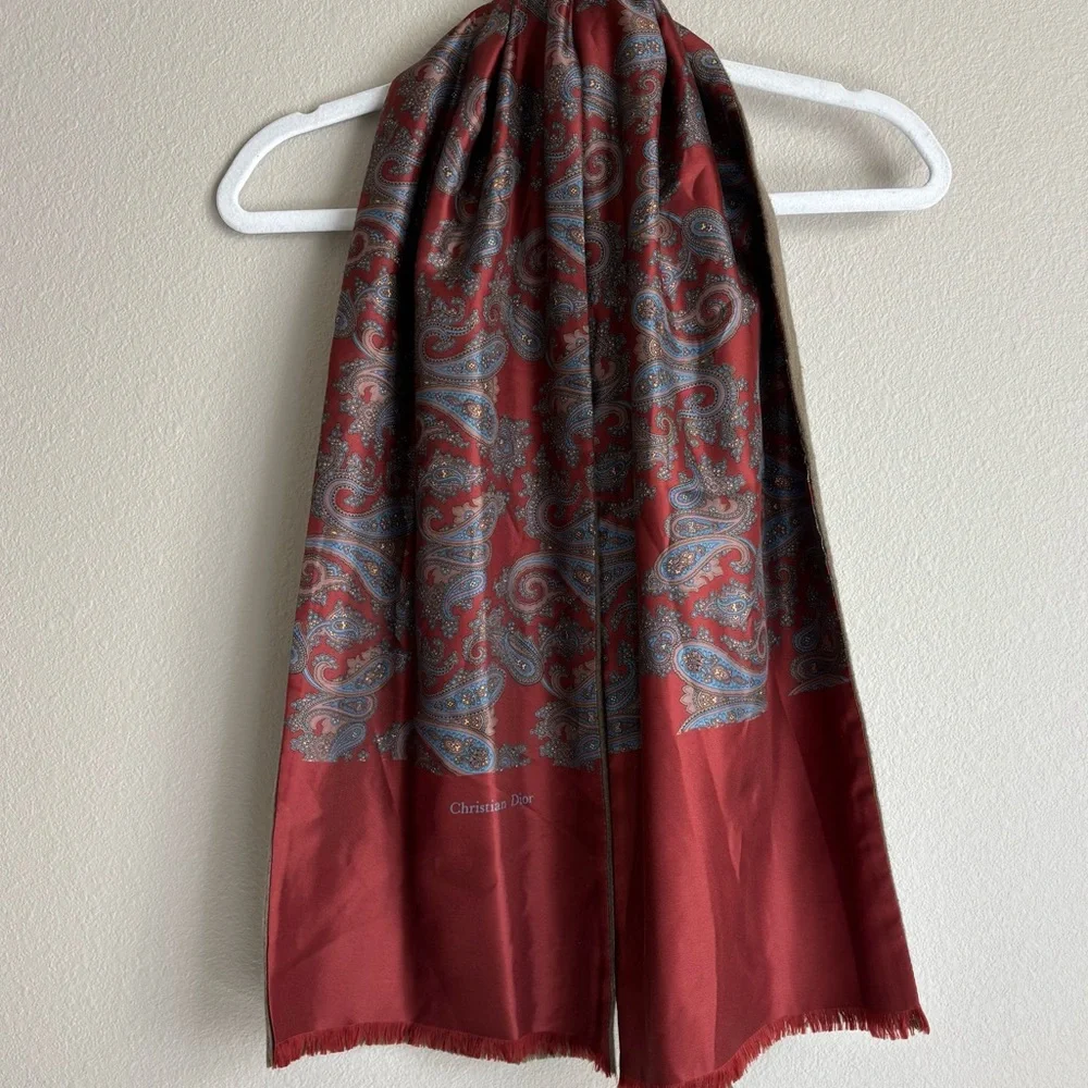 Christian Dior Red Paisley Scarf
